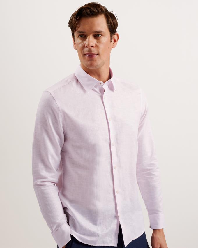 Chemises Ted Baker Long Sleeve Linen Cotton Rose Homme | ZGB-75248135